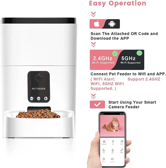 Pet Feeder,6L Automatic Pet Feeder for Cats and Dogs,1080P Camera,App Control,Voice Recorder,Timed Feeder for Schedule Feeding, Dual Power Supply,Wifi Pet Food Dispenser with App Control - Diverse Trend Spot